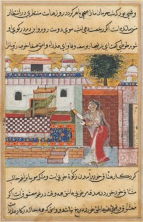 Tales of a Parrot (Tuti-nama): The Twelfth Night: the parrot addresses Khujasta..., c. 1560. Creator: Unknown.