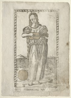 Terpsichore (dancing and song) (from the Tarocchi series D...), before 1467. Creator: Master of the E-Series Tarocchi (Italian, 15th century).