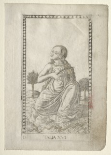 Thalia (comedy, pastoral poetry) (from the Tarocchi series D..., before 1467. Creator: Master of the E-Series Tarocchi (Italian, 15th century).