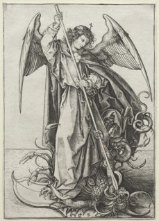 The Archangel Michael Piercing the Dragon, c. 1475. Creator: Martin Schongauer (German, c.1450-1491).
