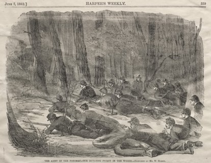 The Army of the Potomac - Our Outlying Picket in the Woods, 1862. Creator: Winslow Homer (American, 1836-1910).