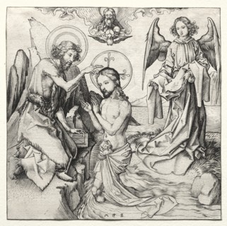 The Baptism of Christ in the Jordan, c. 1480-90. Creator: Martin Schongauer (German, c.1450-1491).