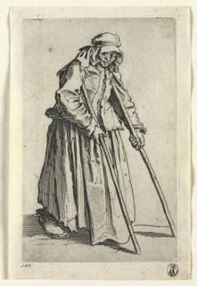 The Beggars: Beggar Woman on Crutches , c. 1623. Creator: Jacques Callot (French, 1592-1635).