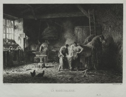 The Blacksmith Shop. Creator: Charles-Émile Jacque (French, 1813-1894).
