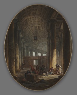 The Colonnade of St. Peter's, Rome, during the Conclave, c.1769. Creator: Hubert Robert (French, 1733-1808).