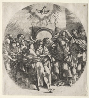 The descent of the holy spirit, 1518. Creator: Domenico Campagnola (Italian, 1500-1564).