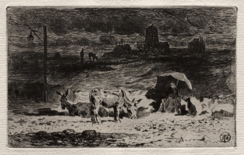 The Donkeys at the Hill of the Cailles, c. 1875. Creator: Félix Hilaire Buhot (French, 1847-1898).