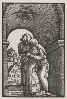 The Fall and Redemption of Man: The Embrace of Joachim and Anne at the Golden Gate, c. 1513. Creator: Albrecht Altdorfer (German, c. 1480-1538).