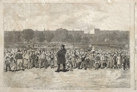 The Fourth of July in Tompkins Square, New York - "The Sogers Are Coming", 1868. Creator: Winslow Homer (American, 1836-1910).