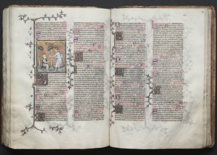 The Gotha Missal: Fol. 116v, St. Mary Magdalene Kneels, c. 1375. Creator: Master of the Boqueteaux (French); Workshop, and.