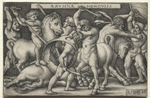 The Labors of Hercules: Hercules Defeating the Centaurs, 1542. Creator: Hans Sebald Beham (German, 1500-1550).