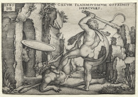 The Labors of Hercules: Hercules Killing the Giant Cacus, 1545. Creator: Hans Sebald Beham (German, 1500-1550).