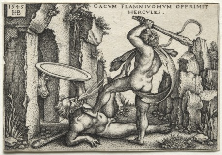 The Labors of Hercules: Hercules Killing the Giant Cacus, 1545. Creator: Hans Sebald Beham (German, 1500-1550).