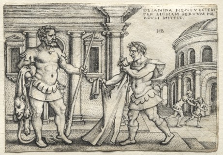 The Labors of Hercules: Hercules Receiving the Garment Steeped in Nessus Blood, 1542. Creator: Hans Sebald Beham (German, 1500-1550).