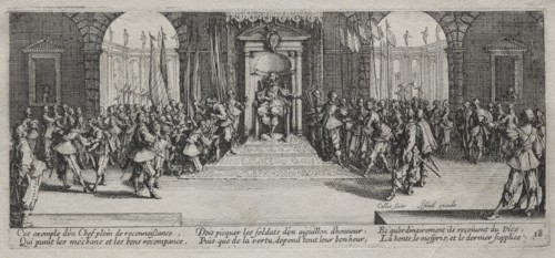 The Large Miseries of War: Distribution of Recompense, 1633. Creator: Jacques Callot (French, 1592-1635).