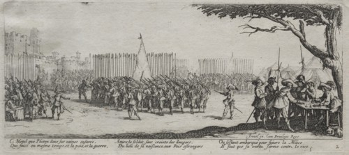 The Large Miseries of War: Enrollment of the Troops, 1633. Creator: Jacques Callot (French, 1592-1635).
