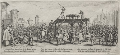 The Large Miseries of War: Execution on the Wheel, 1633. Creator: Jacques Callot (French, 1592-1635).