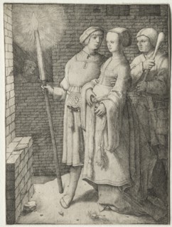 The Man with the Torch and a Woman Followed by a Fool, c. 1508. Creator: Lucas van Leyden (Dutch, 1494-1533).