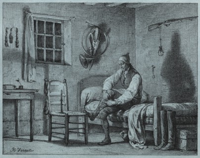 The Man-Servant of Limier Rising from Bed, c. 1818. Creator: Horace Vernet (French, 1789-1863).