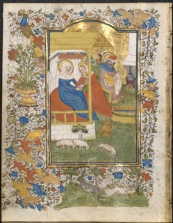 The Nativity: Leaf from a Book of Hours (3 of 6 Excised Leaves), c. 1420-1430. Creator: Henri d'Orquevaulx (French); Workshop, or.