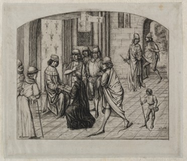 The Printed Work of the Latin Author, Valerius Maximus, Being Presented to King Louis XI, 1860. Creator: Charles Meryon (French, 1821-1868).