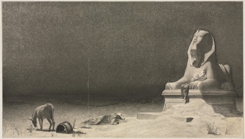 The Rest on the Flight into Egypt (recto); Sketch of a Sphinx [?] (verso), c. 1879-80. Creator: Luc-Olivier Merson (French, 1846-1920).