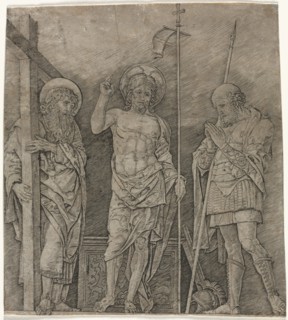 The Risen Christ between St Andrew and Longinus, early 1470's. Creator: Andrea Mantegna (Italian, 1431-1506).