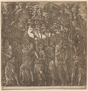The Triumph of Julius Caesar: Soldiers Carrying Banners and Standards, 1593-99. Creator: Andrea Andreani (Italian, about 1558-1610).