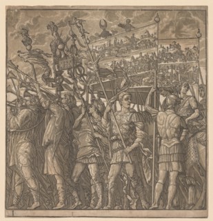 The Triumph of Julius Caesar: Soldiers Carrying the Pictures of War, 1593-99. Creator: Andrea Andreani (Italian, about 1558-1610).