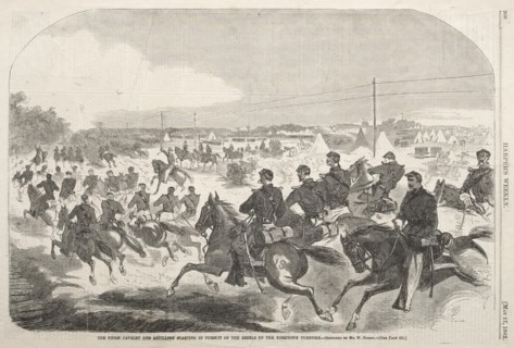 The Union Cavalry and Artillery Starting in Pursuit of the Rebels up the Yorktown Turnpike, 1862. Creator: Winslow Homer (American, 1836-1910).