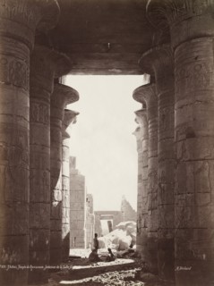 Thebes, Temple of the Ramesseum, Interior of the Hypostyle Hall, 1870s. Creator: Henri Béchard (French).