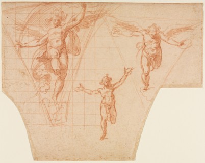 Three Studies of Angels for a Pendentive (recto); Studies for Christ Meeting His Mother?(verso), 159 Creator: Cristoforo Roncalli (Italian, 1552-1626).