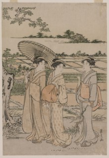 Three Women Strolling in the Countryside, mid 1780s. Creator: Ch?bunsai Eishi (Japanese, 1756-1829).