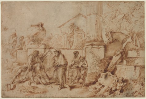 Tobit Burying the Dead, 1640s. Creator: Giovanni Benedetto Castiglione (Italian, 1609-1664).