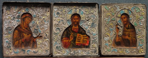 Triptych with Christ, the Virgin, and St. John the Evangelist, 1800s. Creator: Unknown.