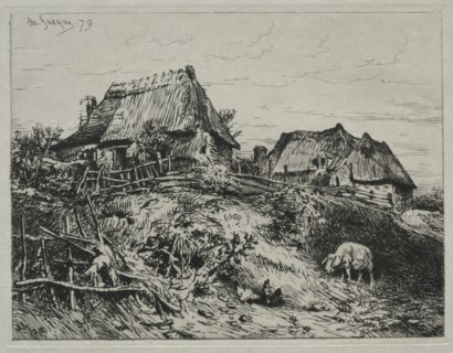 Two Cottages on a Bank, 1879. Creator: Charles-Émile Jacque (French, 1813-1894).