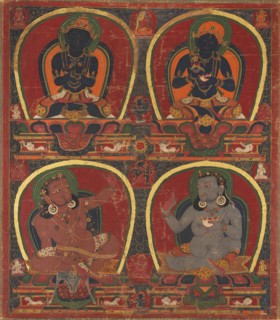 Vajradhara, Nairatmya, and Mahasiddhas Virupa and Kanha, c. 1450. Creator: Unknown.
