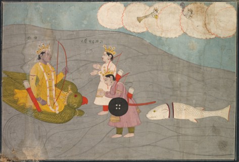 Vanasura's Sons Submit to Krishna: Scene from the Aniruddha Usha Section of Krishna Lila, c. 1840. Creator: Unknown.