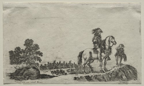 Various Figures and Landscapes: A Lost Horseman Enquiring the Way, 1649. Creator: Stefano Della Bella (Italian, 1610-1664).