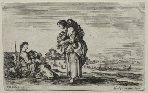 Various Figures and Landscapes: Two Mothers Chatting Together, 1649. Creator: Stefano Della Bella (Italian, 1610-1664).