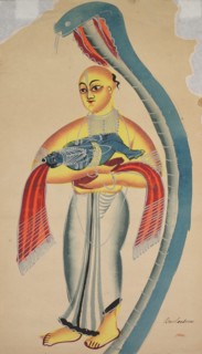 Vasudeva (Krishna's Father) Fleeing with the Infant Krishna Encounters a Cobra, 1800s. Creator: Unknown.