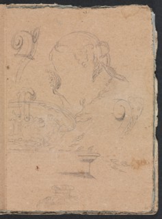 Verona Sketchbook: Architectural motifs with female head (page 45), 1760. Creator: Francesco Lorenzi (Italian, 1723-1787).