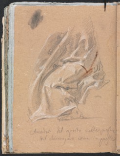 Verona Sketchbook: Drapery study with foot and inscription (page 88) , 1760. Creator: Francesco Lorenzi (Italian, 1723-1787).