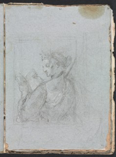 Verona Sketchbook: Female figure with open book (page 63), 1760. Creator: Francesco Lorenzi (Italian, 1723-1787).