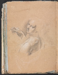 Verona Sketchbook: Female nude looking over left shoulder (page 74), 1760. Creator: Francesco Lorenzi (Italian, 1723-1787).