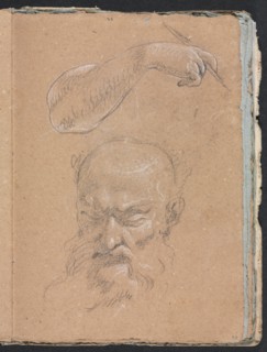 Verona Sketchbook: Head of a bearded man and right arm and hand (page 59), 1760. Creator: Francesco Lorenzi (Italian, 1723-1787).