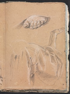 Verona Sketchbook: Study of a left foot and drapery study with right arm (page 79), 1760. Creator: Francesco Lorenzi (Italian, 1723-1787).