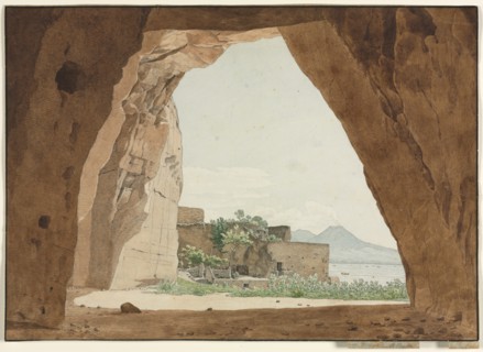 Vesuvius and the Bay of Naples from a Cave, 1820. Creator: Adolf von Heydeck (German, 1787-1856).