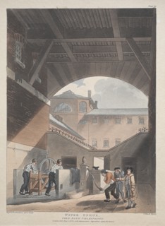 Water Engine, Cold Bath, Field's Prison, 1808. Creator: Thomas Rowlandson (British, 1756-1827); Augustus Charles Pugin (British, 1762-1832), and.