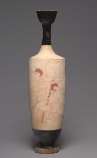 White-Ground Lekythos (Funerary Oil Pitcher), c. 420 BC. Creator: Group R (Greek), attributed to.